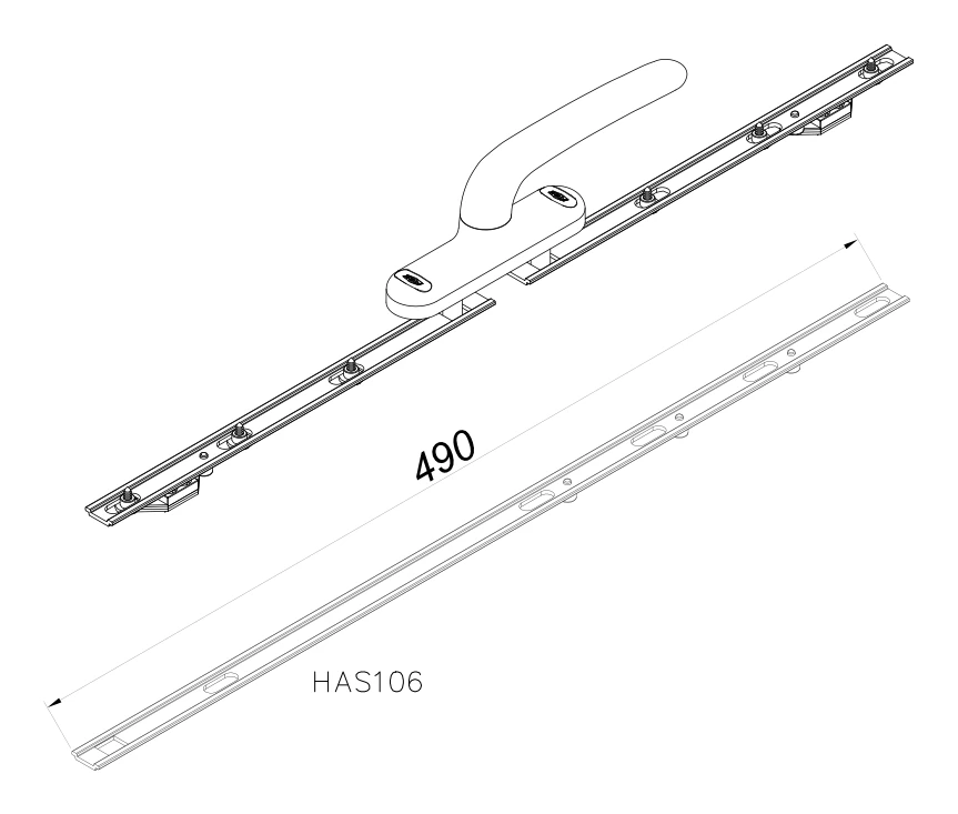 Referência de Hastes bidirecionais FISE - largura da folha 1201 a 1500mm - largura da haste 483 - quantidade de pontos por folha 6 HAS106