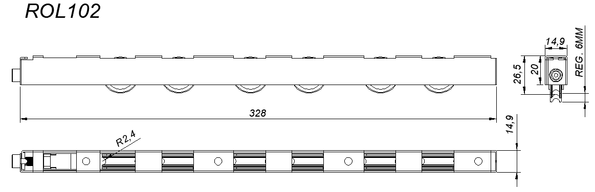 Desenho técnico cotado de ROL102